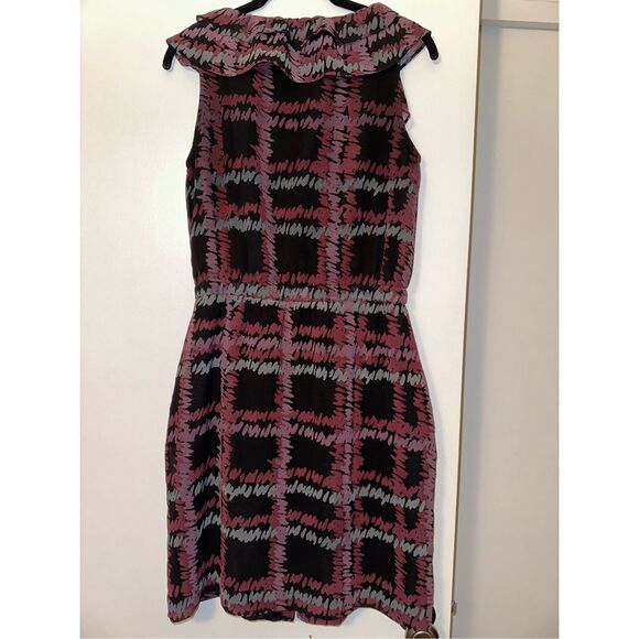 Banana Republic Black Purple Abstract Pattern Sleeveless Ruffle Dress Womens 4 E - Picture 2 of 11